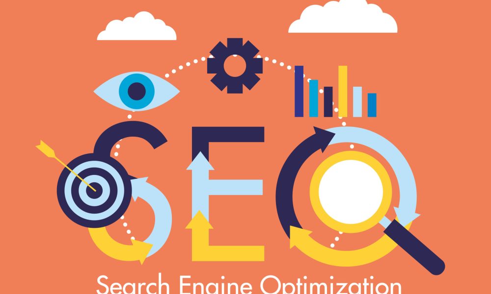 search engine optimization target gear analysis vector illustration